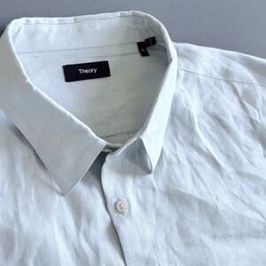 New - Mens Theory Irvin Linen Button Down Shirt | Size XXL | Light Blue